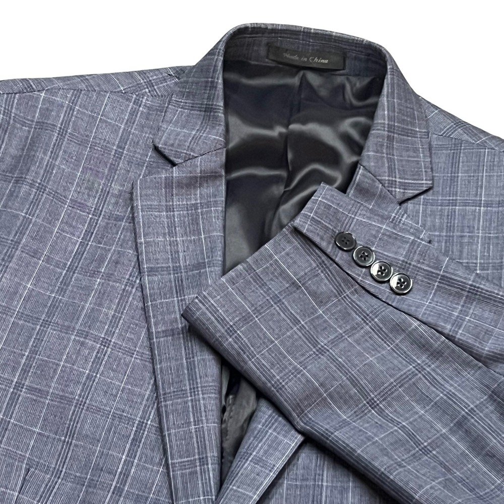 Calvin Klein Wool Blue Glen Plaid Check Two Button jacket Blazer Sport Coat 43R